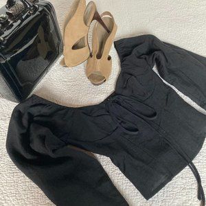 Lulus  Black Halter Neck Bubble Sleeve Corset Top sz S (fits like XS) NWT